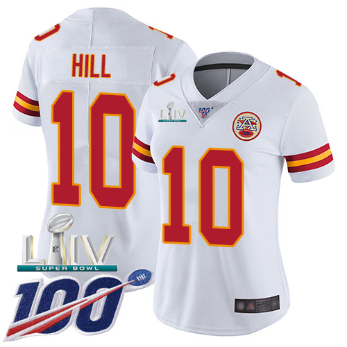 Kansas City Chiefs Nike 10 Tyreek Hill White Super Bowl LIV 2020 Women Stitched NFL 100th Season Vapor Untouchable Limited Jersey